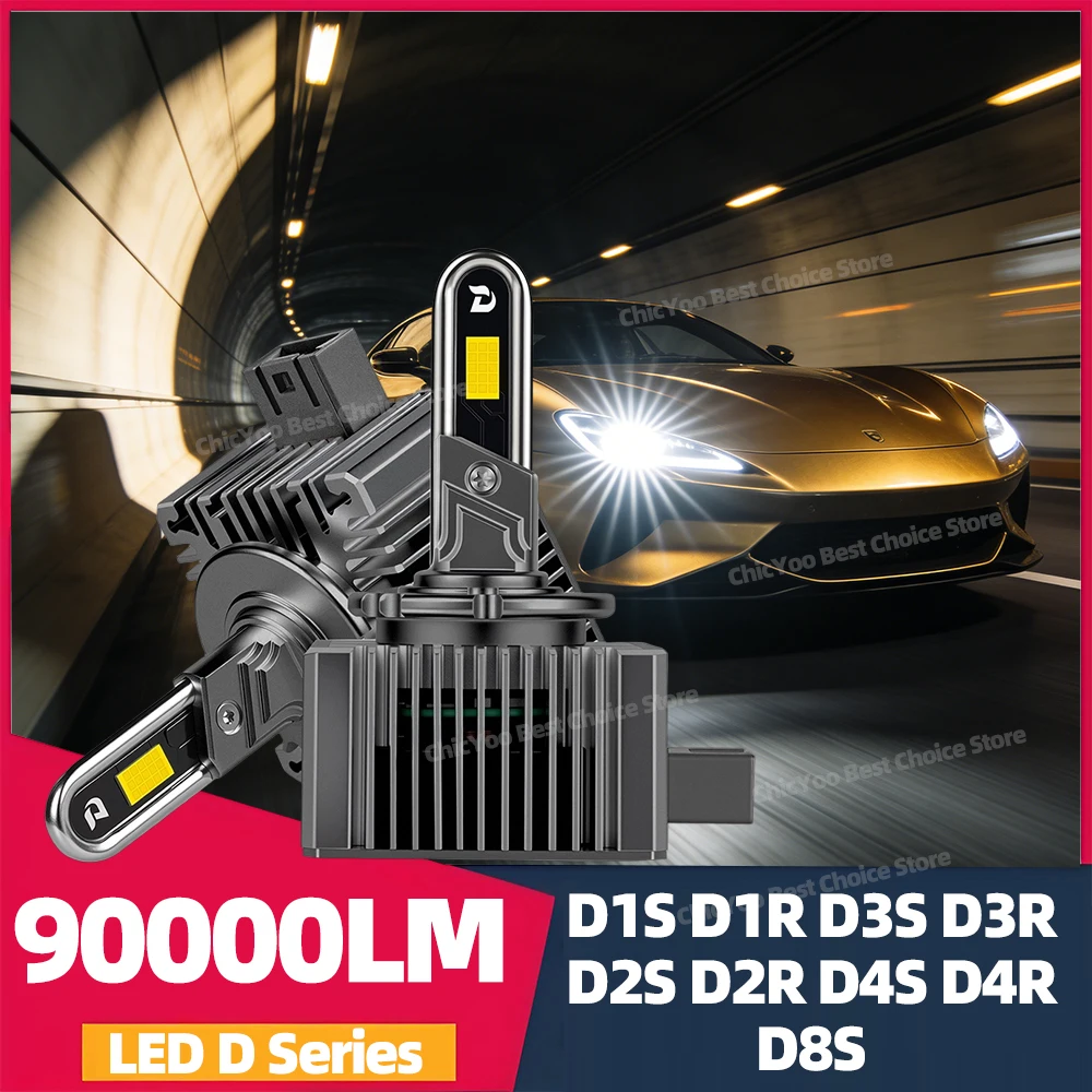 2 ampoules de phare LED Turbo D1S, D2S, D4S, D3S, D8S, phares LED 6000K blanc, 90000LM, 140W, ampoules de remplacement pour phare de voiture