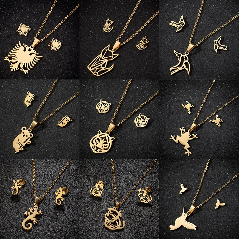 Multiple Stainless Steel Animal Charm Necklace Women Cute Koala Cow Jewelry Set Girls Birthday Party Earring Gifts Accessories