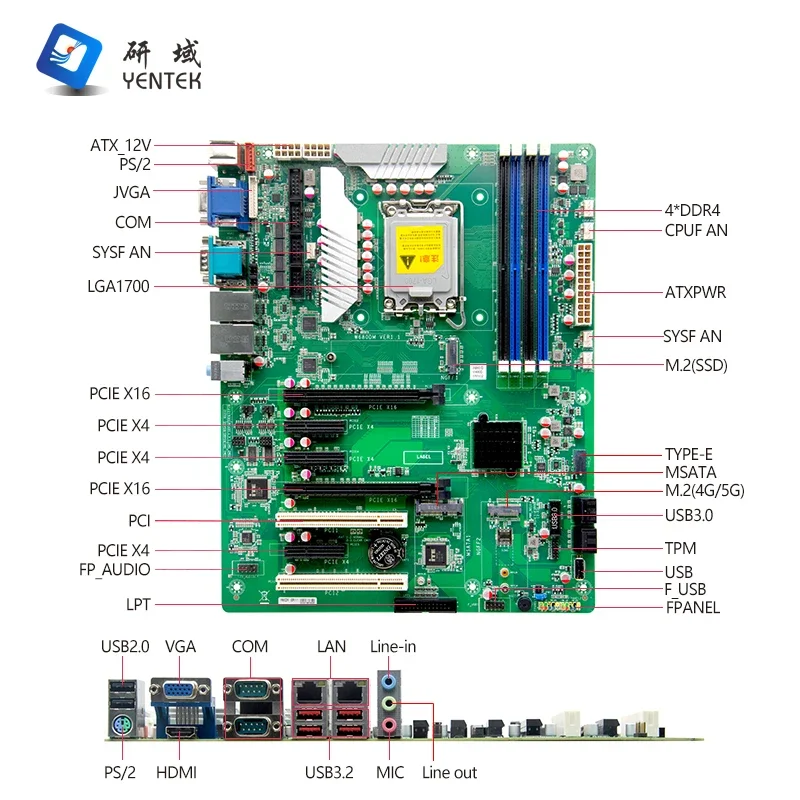 جديد LGA1700 12th 13th W680 شرائح I3 I5 I7 I9 4 DDR4 Win10 Linux 2 LAN 6 COM 12 USB HD VGA اللوحة الأم الصناعية ATX