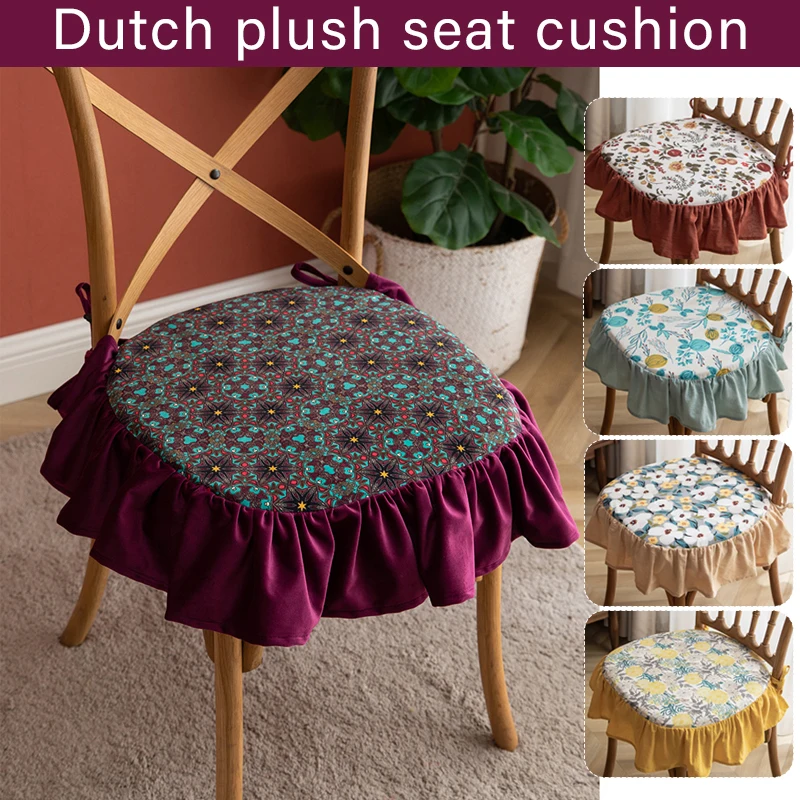 

Detachable Washable Floral Pattern/Solid Color Dining Chair Cushion Comfort Non-slip Lace-up Four Seasons Seat Mat Buttocks Pad