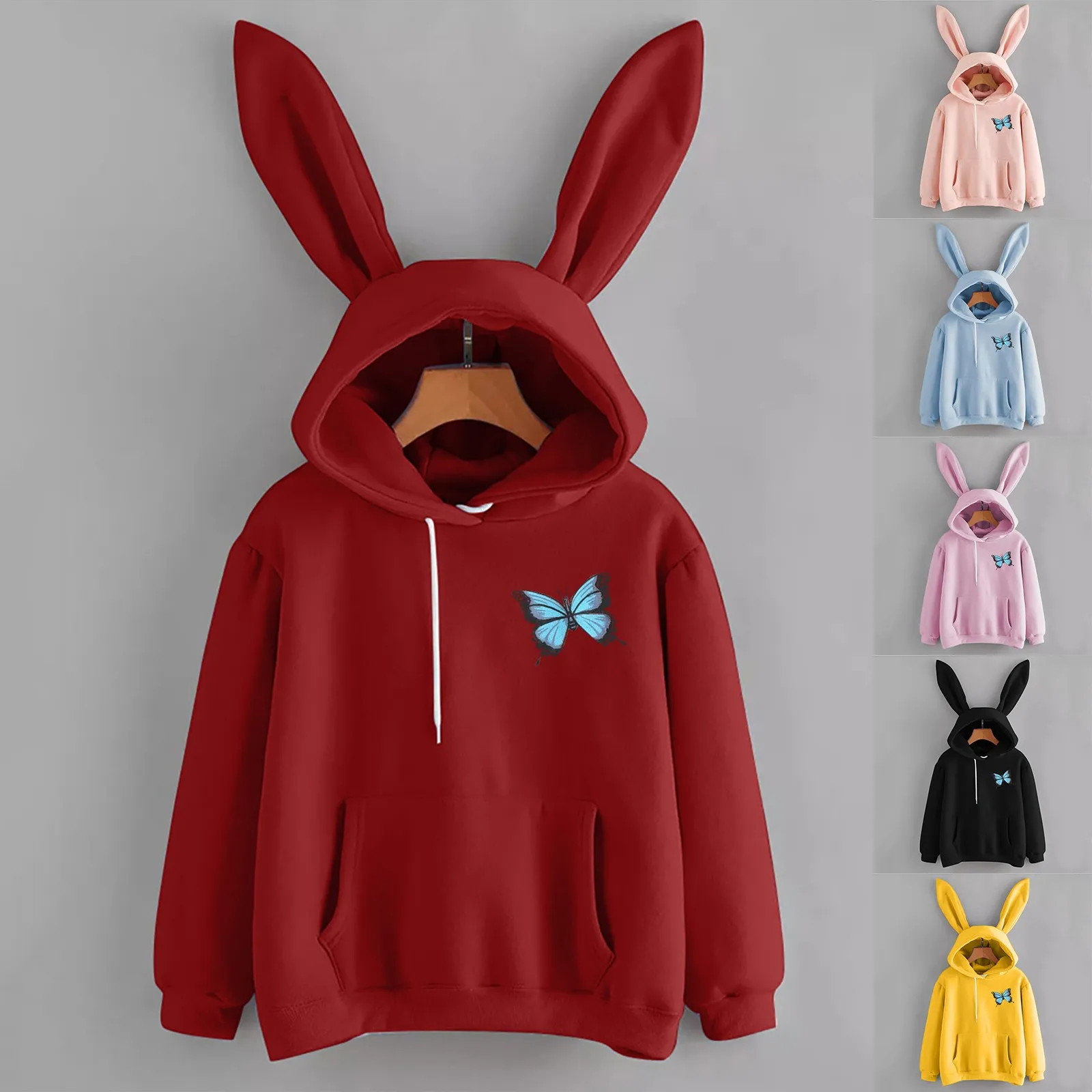 

Women Sweatshirt Long Sleeve Pullovers 2024 New Hoodie Cute Rabbit Ear Aesthetic Cropped Clothes Versatile High Quality Clothes