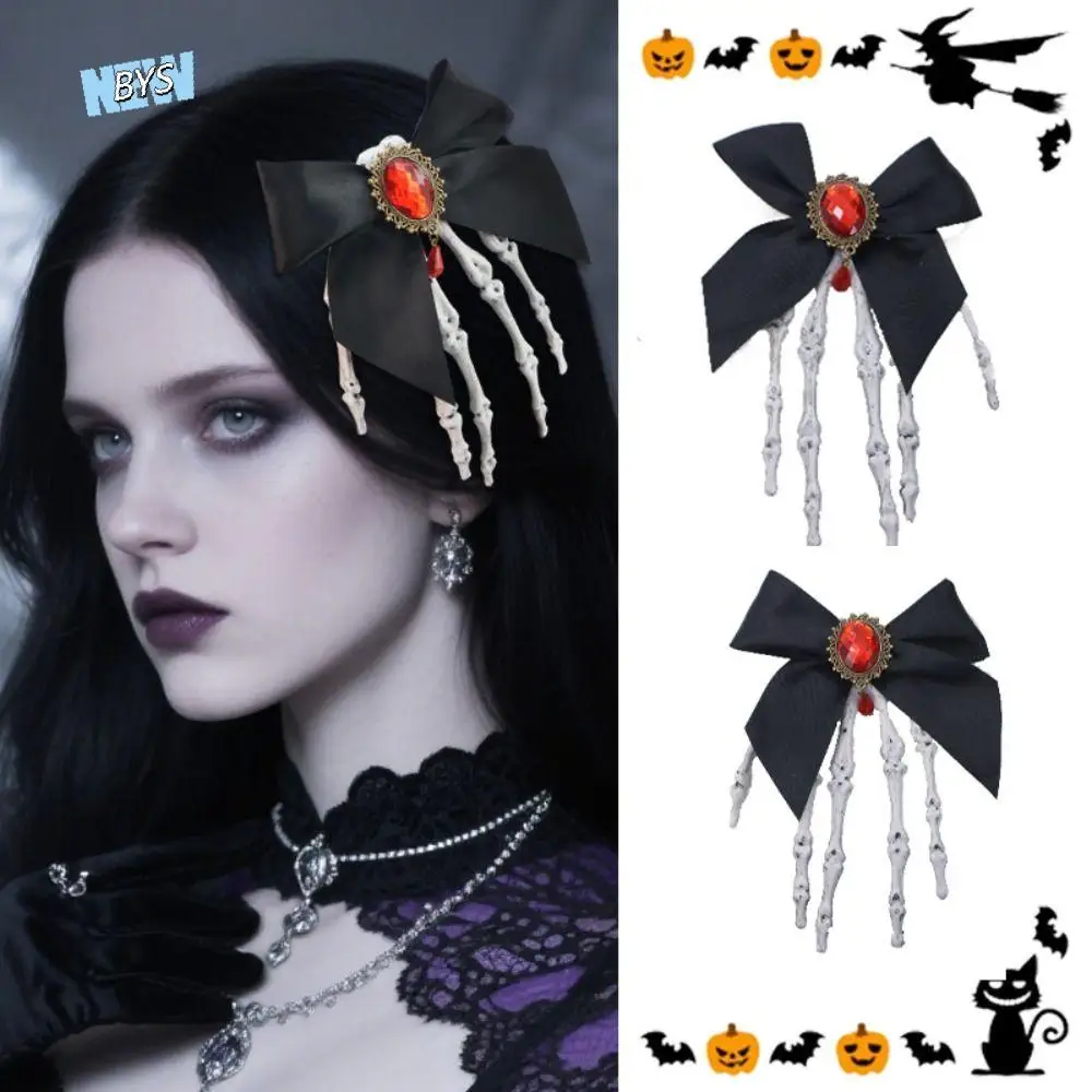 

Personality Bowknot Ghost Claw Hair Clip Gothic Rhinestone Skeleton Hand Hairpin Cosplay Headdress Halloween Headwear Women
