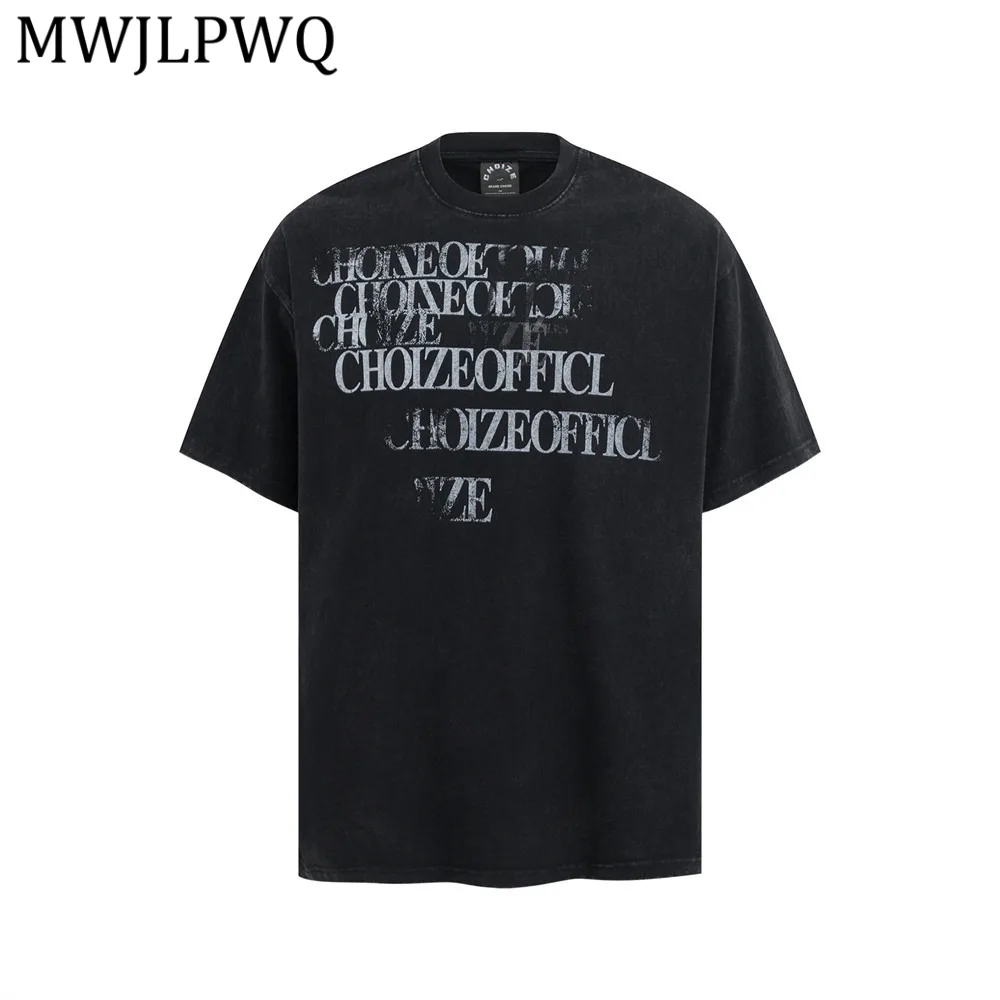 

Винтажная футболка MWJLPWQ в уличном стиле с буквенным принтом, повседневная мужская свободная футболка с круглым вырезом и коротким рукавом из хлопка, летняя, 14085