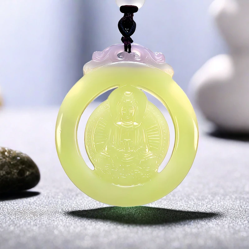 

Real Hetian Jade Avalokitesvara Pendant Necklace Natural Gemstone Men Amulet Stone Vintage Luxury Gift Charm Carved Jewelry