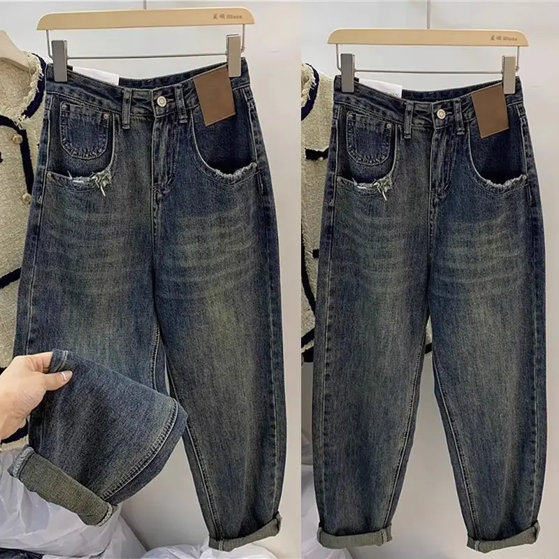 

Мужские джинсы-харланы большого размера 300 Pou в американском винтажном стиле, весенне-осенние, укороченные, в стиле High Street, для повседневной носки