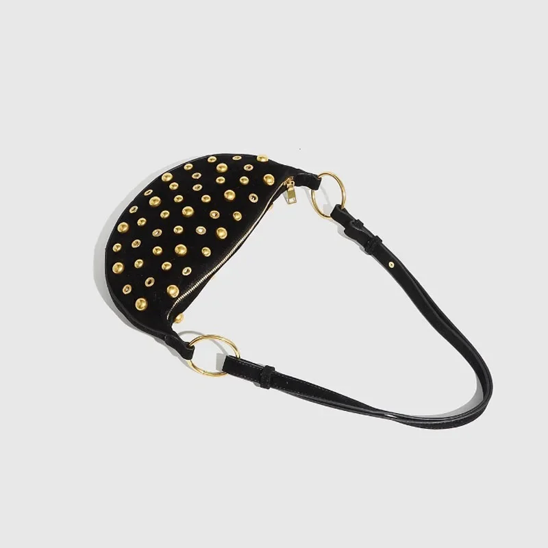 Designer Studded Shoulder Bag Rivet Crescent Bag 2025 New Women Metal Underarm Bag High-end Retro Rivet Polka Dot Shoulder Bags image 4