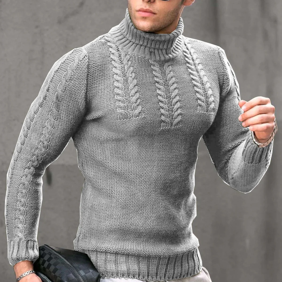 Autumn Winter New Men\'s Black Sweater Men\'s High Collar Long sleeved Knitted Shirt Warm Pullover Sweater Men\'s Blue Knitwear