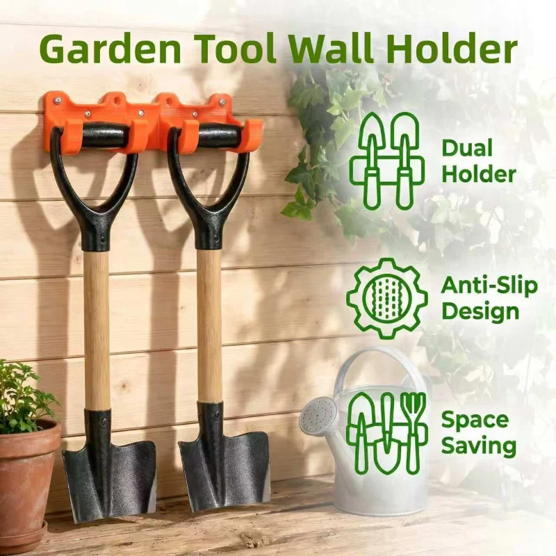 Two-Slot Gardening Tool Holder, 35mm Diameter, Wall-Mounted Storage Rack for Gardening Tools, Gardening Accessories
