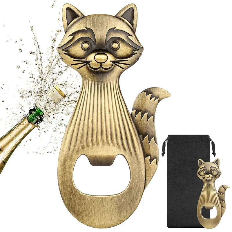 

Lovely Raccoon Shape Bottle Opener Metal Beer Beverage Openers for Wedding Party Club Kitchen Portable Barware Corkscrew Gift