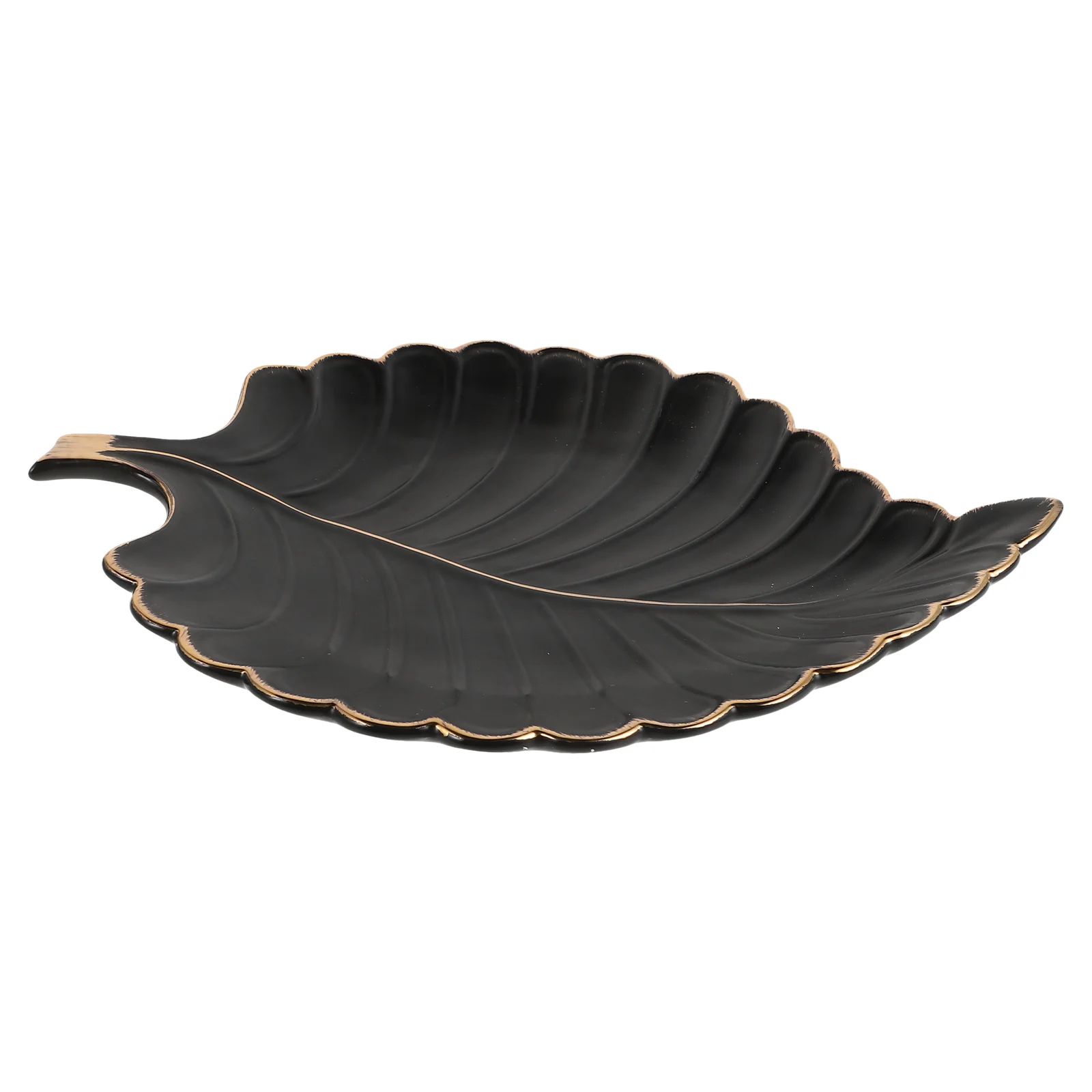 

Ceramic Leaf Shaped Plate with Golden Edge Stylish Trinket Tray for Jewelry Rings Keys Candy Decorative Dish for Vanity