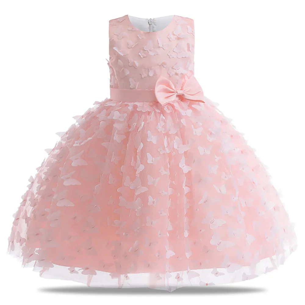 Summer Girls Butterfly Party Dresses Christmas Costume Bow Bridemaids Princess Dress for Girl Lace Birthday Evening Wedding Gown