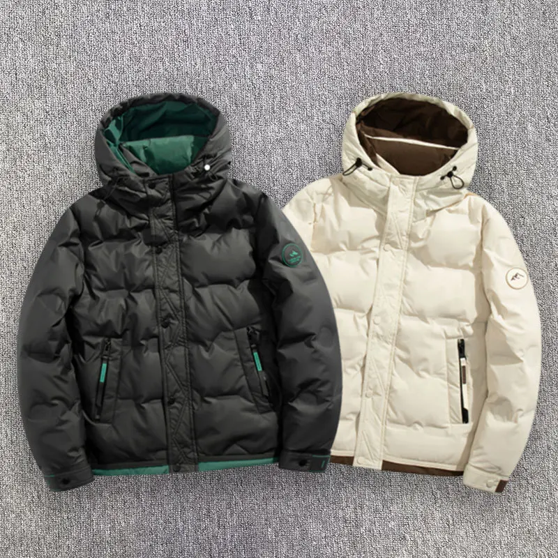 Men Hooded Down Jacket Hip Hop Color Blocked Puffer Outwear Coats Harajuku Streetwear Loose Warm White Duck Down Jacket Man