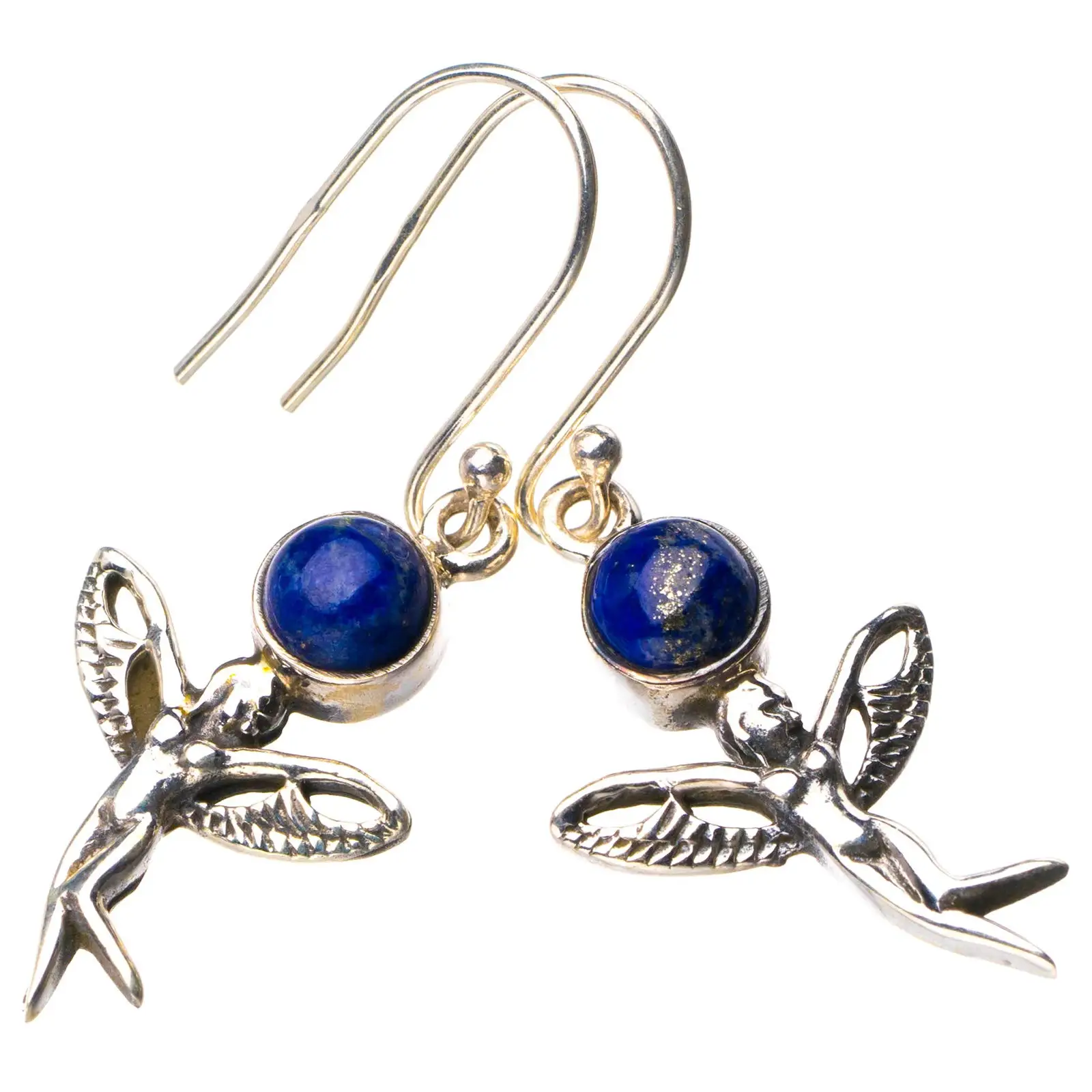

StarGems® Natural Lapis Lazuli Fariy Handmade 925 Sterling Silver Earrings 1.5" D7828
