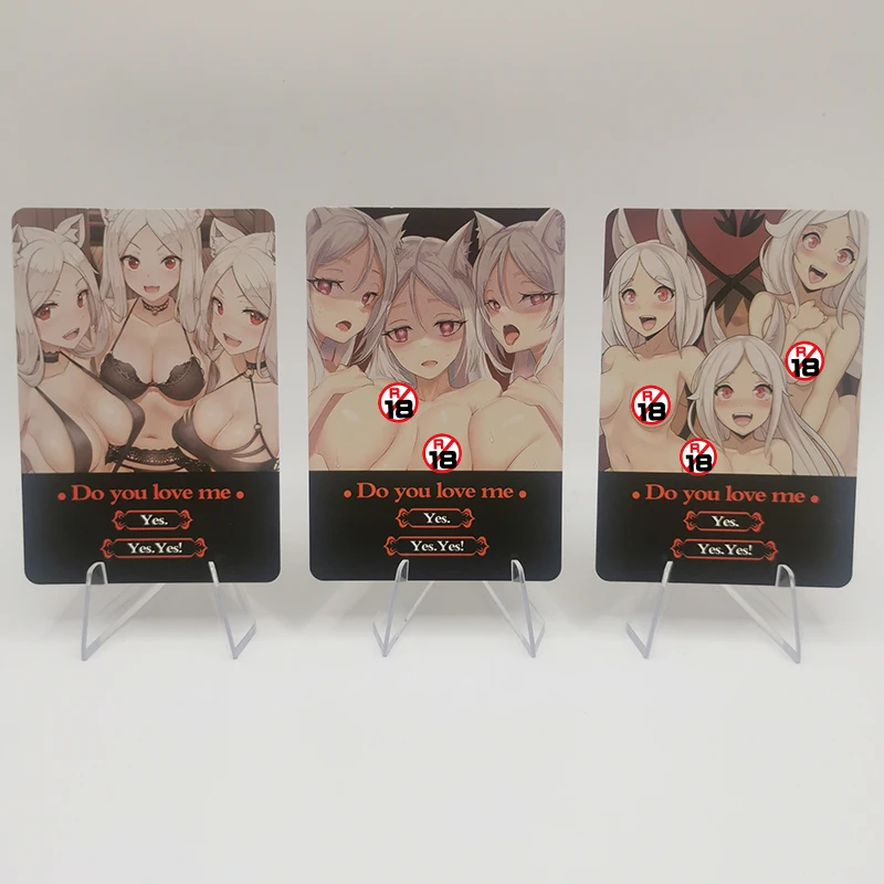 En Stock, 3 unidades/juego de tarjetas sexis de Chica de Anime Helltaker Cerberus Modeus Lucifer Judgment Azazel, tarjetas de juego de colección, regalos de navidad