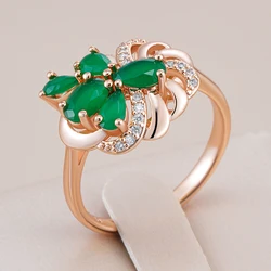 Kinel Unusual Full Sparkling Green Natural Zircon Ring for Women Luxury 585 Rose Gold Color High Quality Daily Fine Jewelry