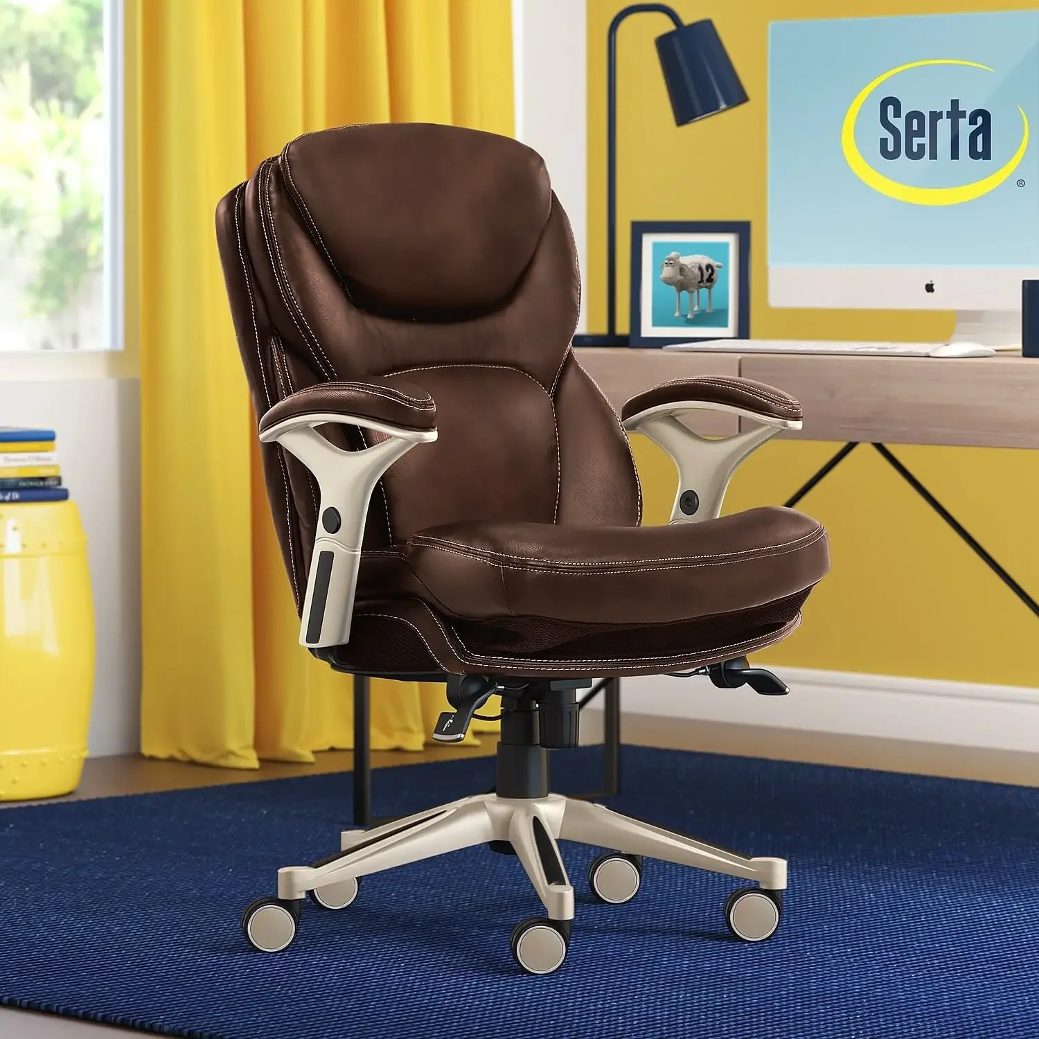 Serta Ergonomic Executive Office Chair Motion Technology Adjustable Mid Back Design with Lumbar Support, Chestnut Bonded Leather