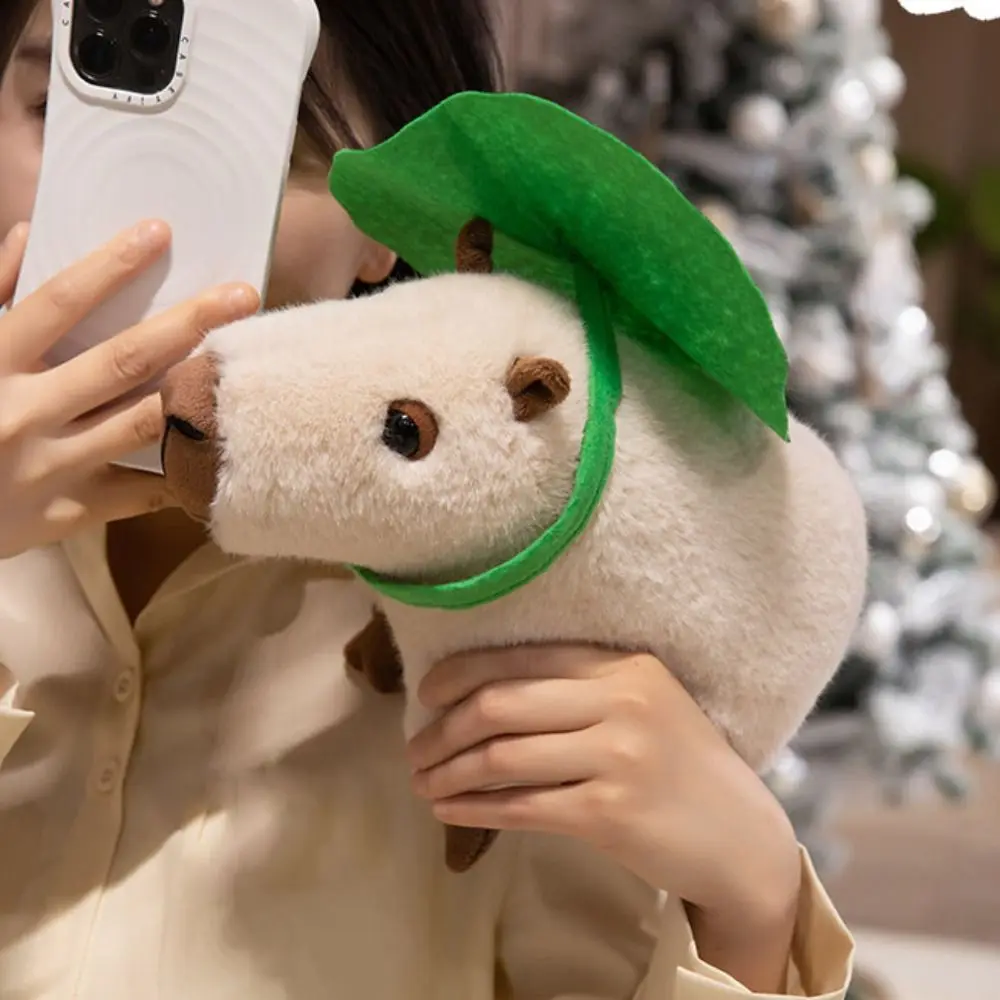 

26 см/36 см кукла капибара с зелеными листьями, мягкий материал, капибара, мягкий дизайн в виде листьев лотоса, милое выражение, капибара, животное