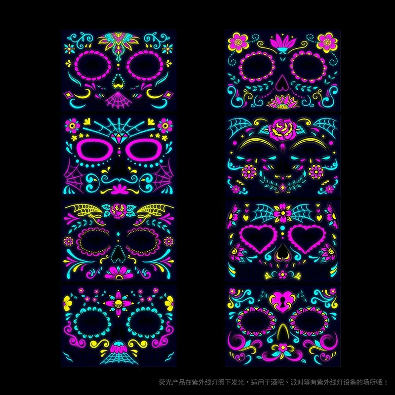 

Fluorescent Halloween Undead Face Stickers Tattoo Stickers Neon Party Glowing In The Dark Temporary Waterproof Tattoos Sticker