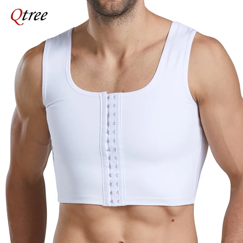 Qtree Men Body Shaper Slimming Chest Push Up Corset Compression Waist Trainer Building Sleeveless Vest Correct Posture Hook Vest