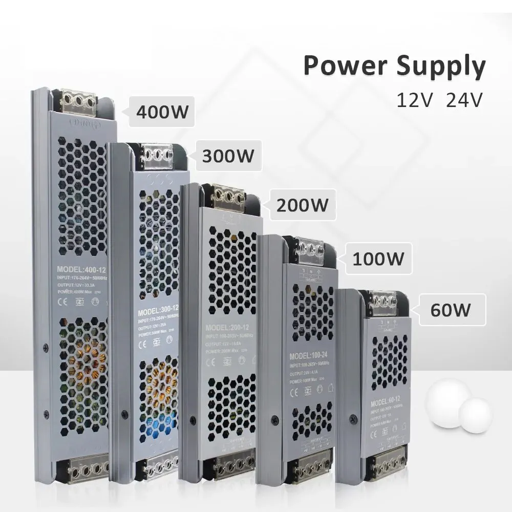 יחידת ספק כח MJJC 12V 24V 60W 100W 200W 300W 400W 110V 220V 230V AC ל-12 24 וולט DC רצועת LED מנהל תאורה