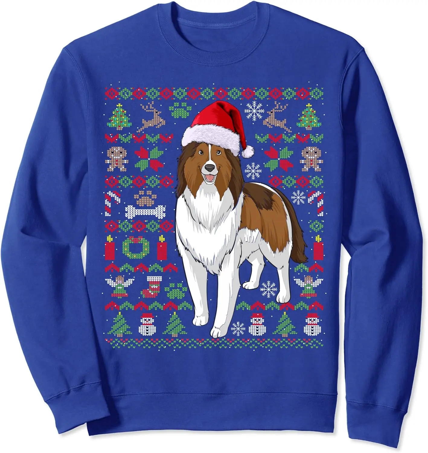 Ugly Christmas Sweater Shetland Sheepdog Dog Lovers Gift T-Shirt 100% Cotton O-Neck Long Sleeve Casual Mens T-shirt Size S-3XL