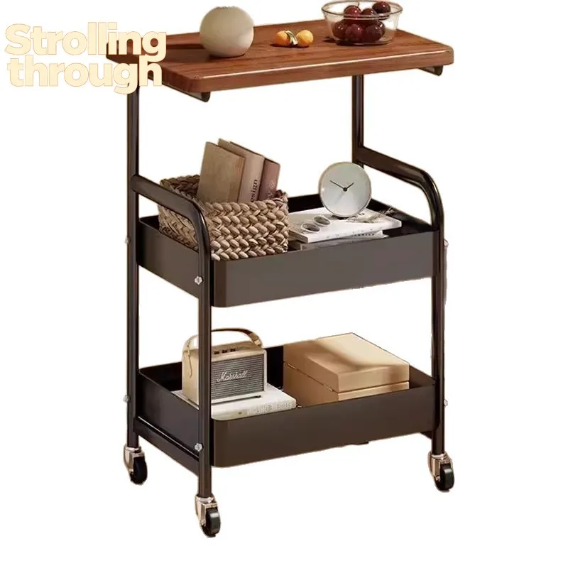 

Мобильный журнальный столик с двойным ярусом, тележка, приставной столик, для гостиной, дивана, с хранением, на колесиках