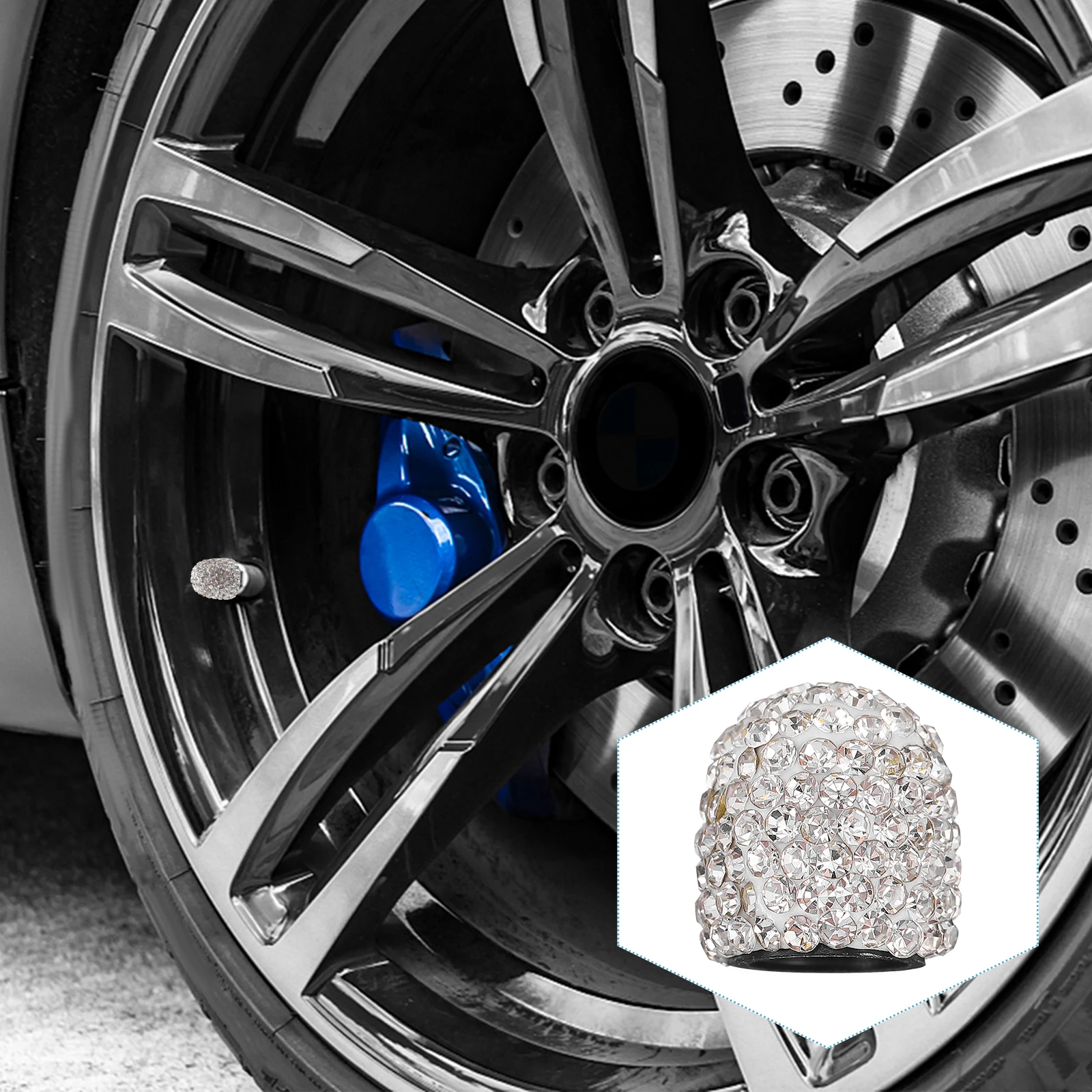 

4Pcs Sparkling Rhinestone Valve Stem Caps for Cars Tire Protection Universal Fit Luxury Car Decoration Auto Accessories