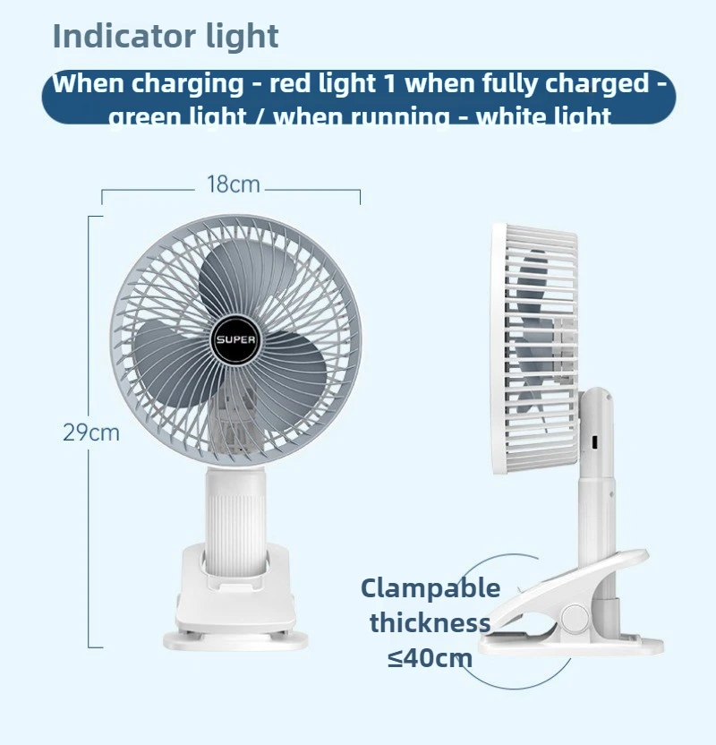 4-In-1 Fan USB Charging Model Long Battery Life Foldable Mini Retractable Fan Portable Electric Fan 360 ° Swing Clip Vertical