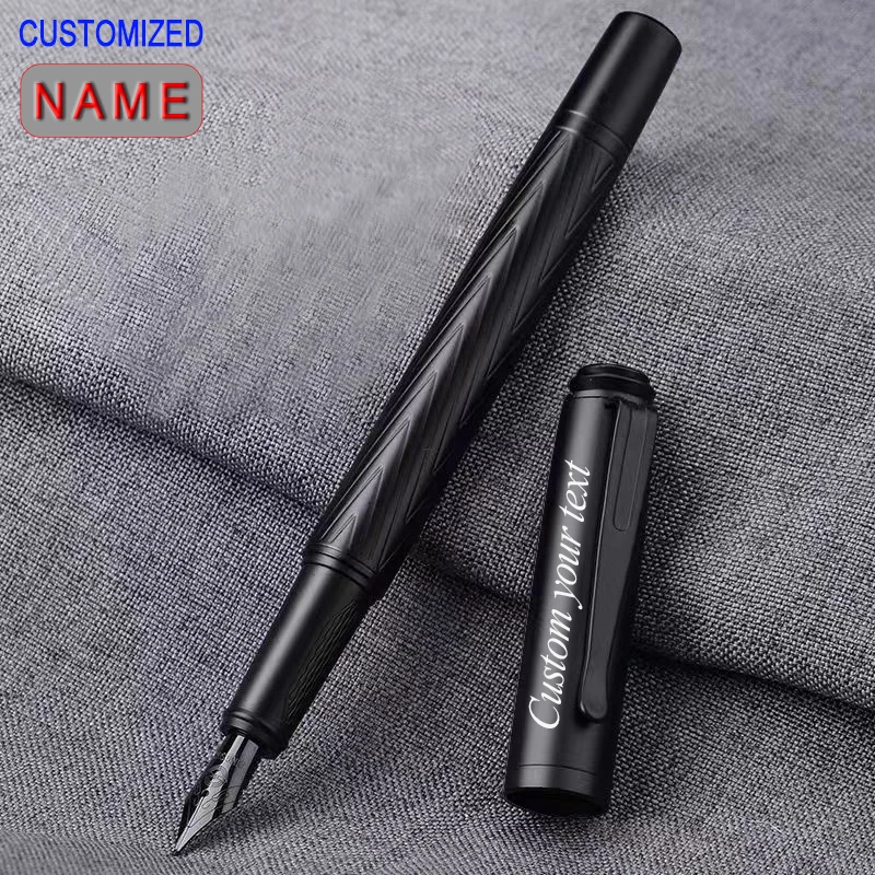 Custom Engraving Fountain Pen Personalized Stationery And Office Black Metal Student For Writing Teacher Gift Luxury School