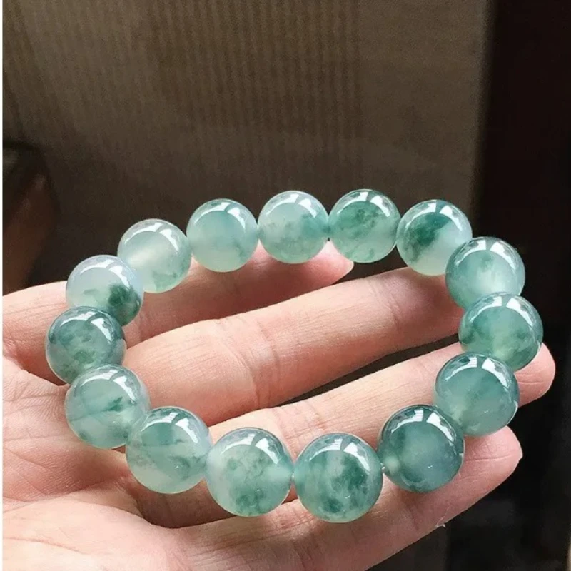 

Pure Natural Stone Luxury Jewelry Burmese Laokeng Jade Bracelet Women's Ice Flower Jade Ice Hand String Beads High-grade Gifts
