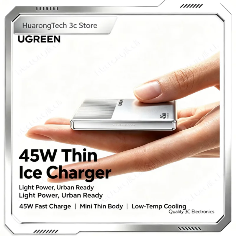 UGREEN 45W Mini Ice Slice GaN Charger Ultra Thin PD USB-C Fast Charging Plug Low Temperature Cooling Portable Charger For iPhone