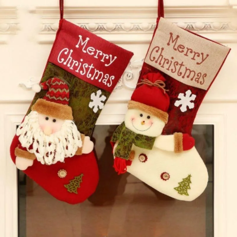 Christmas Ornaments Children Christmas Stocking Gift Bag Candy Gift Stocking Hanging Old Snowman