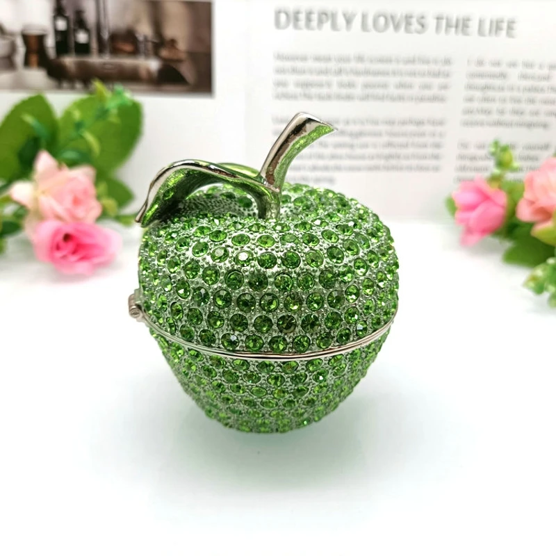 SHINNYGIFTS Full Rhinestones Fruit-Apple Trinket Box, Storage Box for Jewelry, Home Decoration