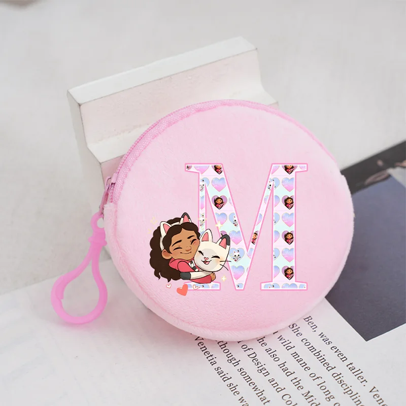 Gabbys Dollhouses Coin Purse Cartoon Letter Printed Round Mini Wallet Cute Key Chain Earphone Storage Purses Girls Birthday Gift