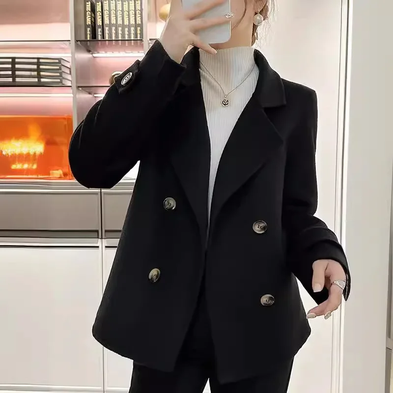 

2024 Spring and Autumn New Short Small Double-sided Coat Women's Suit Collar Fashion Temperament Simple Wool Jacket