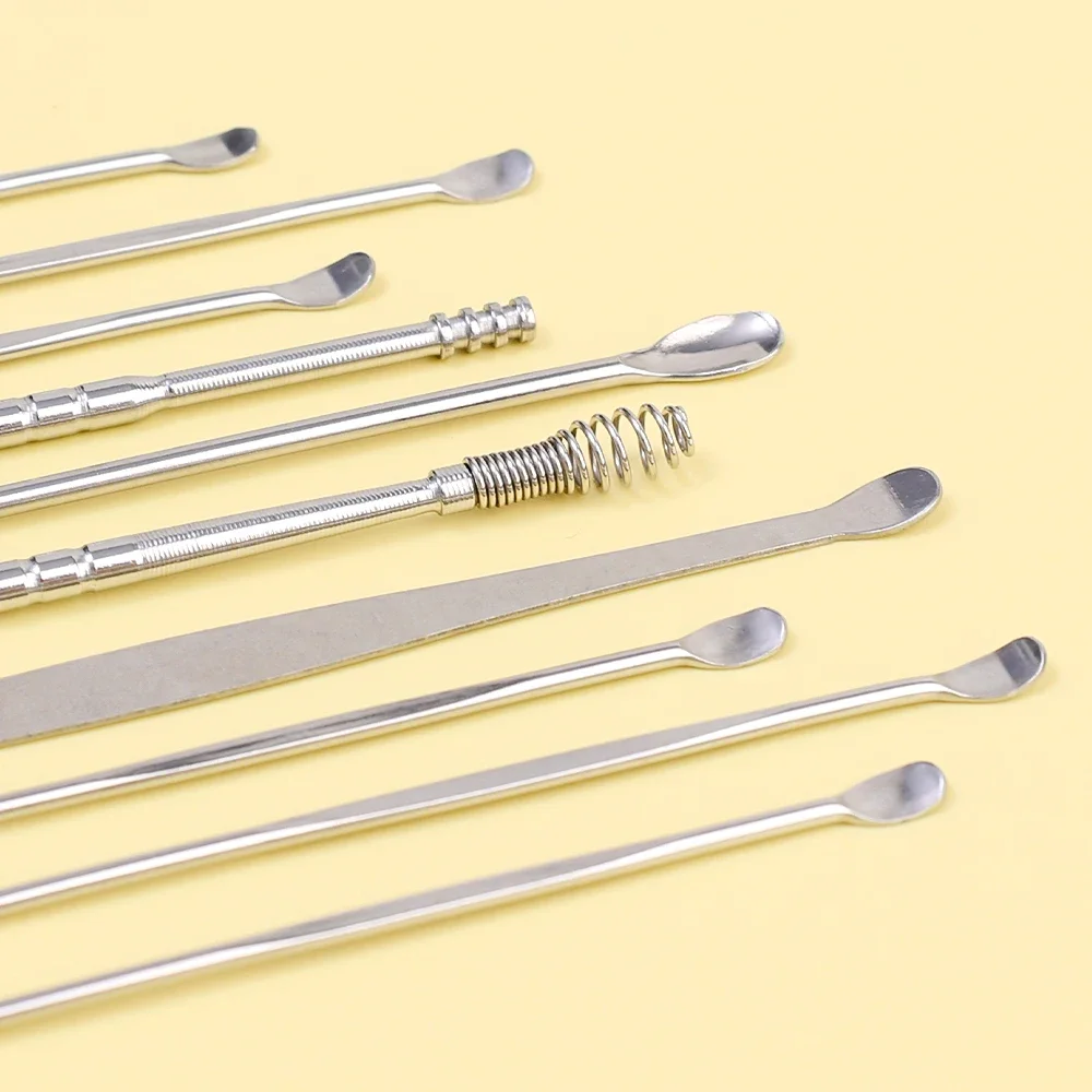 耳クリーナーワックスピッカー女性男性ステンレス鋼耳かきクリーニングリムーバーキュレットスプーンツールキットガジェット耳垢ピッカー 10 ピース/セット