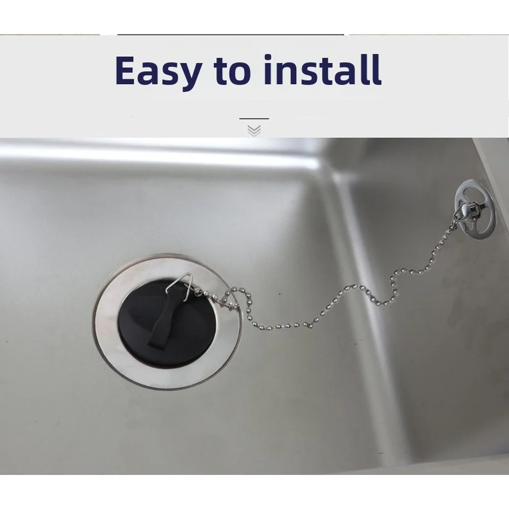 70mm Sink Drain Made of SUS304 Stainless Steel with Round Overflow and Pull Top Cover Operated by Stainless Steel Bead Chain view 2