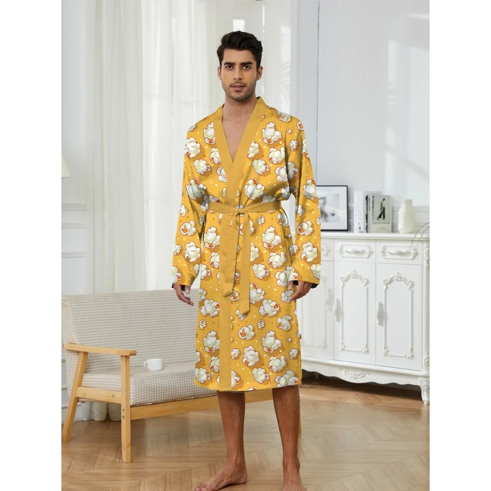 

New 3D Sushi Popcorn Food Print Men's Dressing Gown Suitable for Family Skin Friendly Couple Thin Design Light Luxury Dressing G