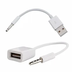 USB 2.0 Charger Interface Male to 3.5mm Jack Audio Male Adapter Cable + 3.5MM AUX Male to USB 2.0 Female Converter Cable