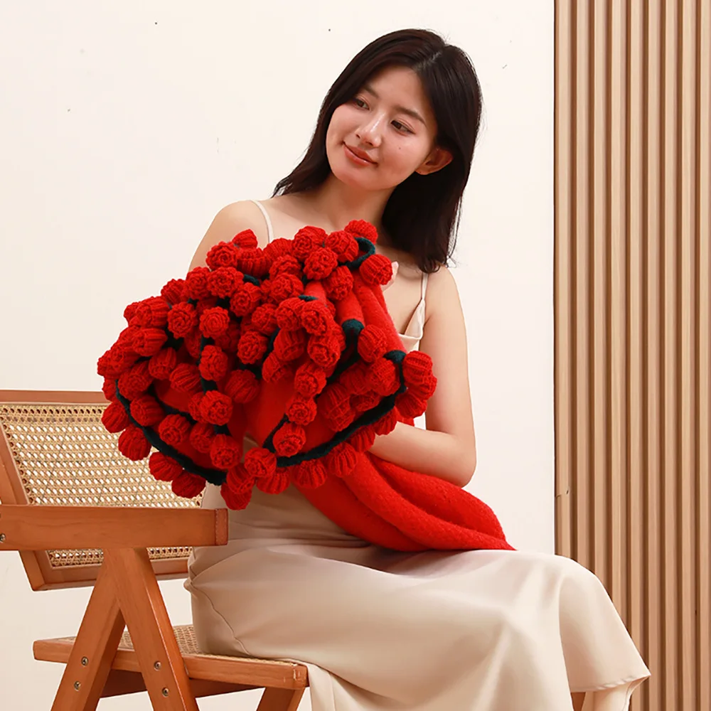 Crocheted wool rose bouquet wearing blanket shawl crocheted corn cake blanket office sofa bouquet blanket holiday gift