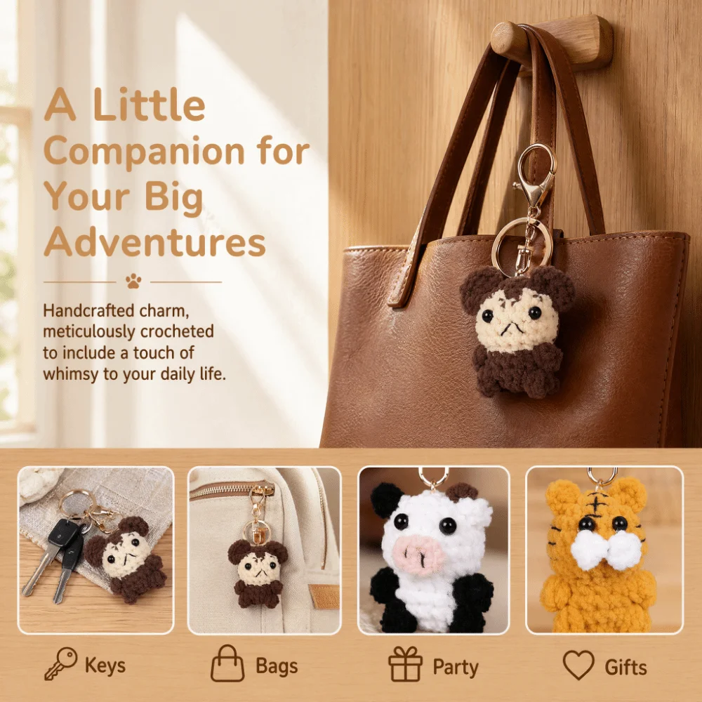 Handmade Chinese Zodiac Keychain Knitting Mini Size Monkey Keychain Creative Weaving Custom Design Mini Knitted Pendant