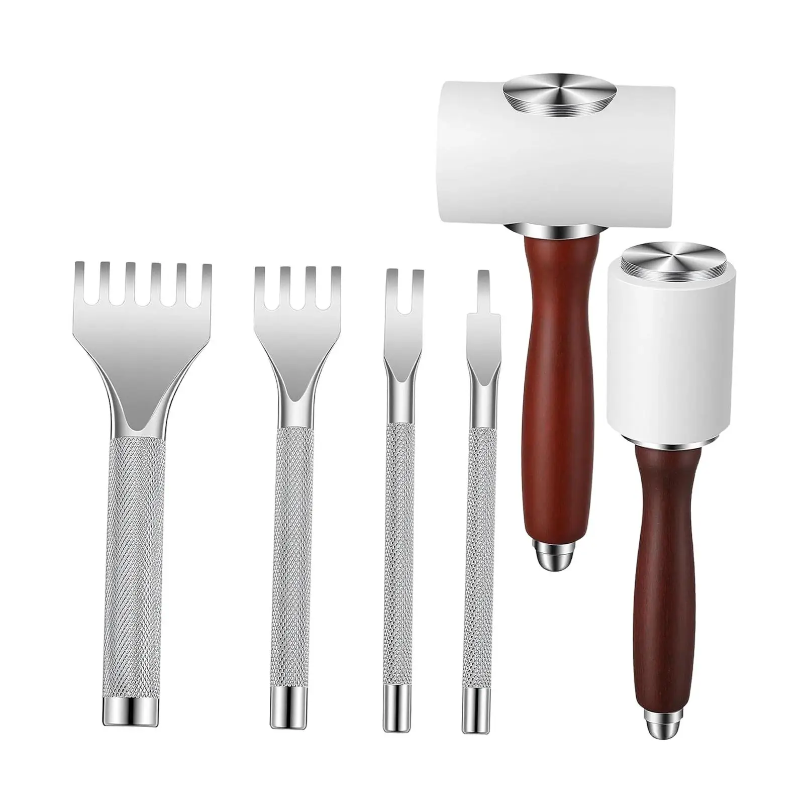 

Набор из 6 ручных инструментов для гравировки и вырезания по коже и дереву: молоток, пробойник, пробойник для швов, инструмент для тиснения, портативный, ручной работы