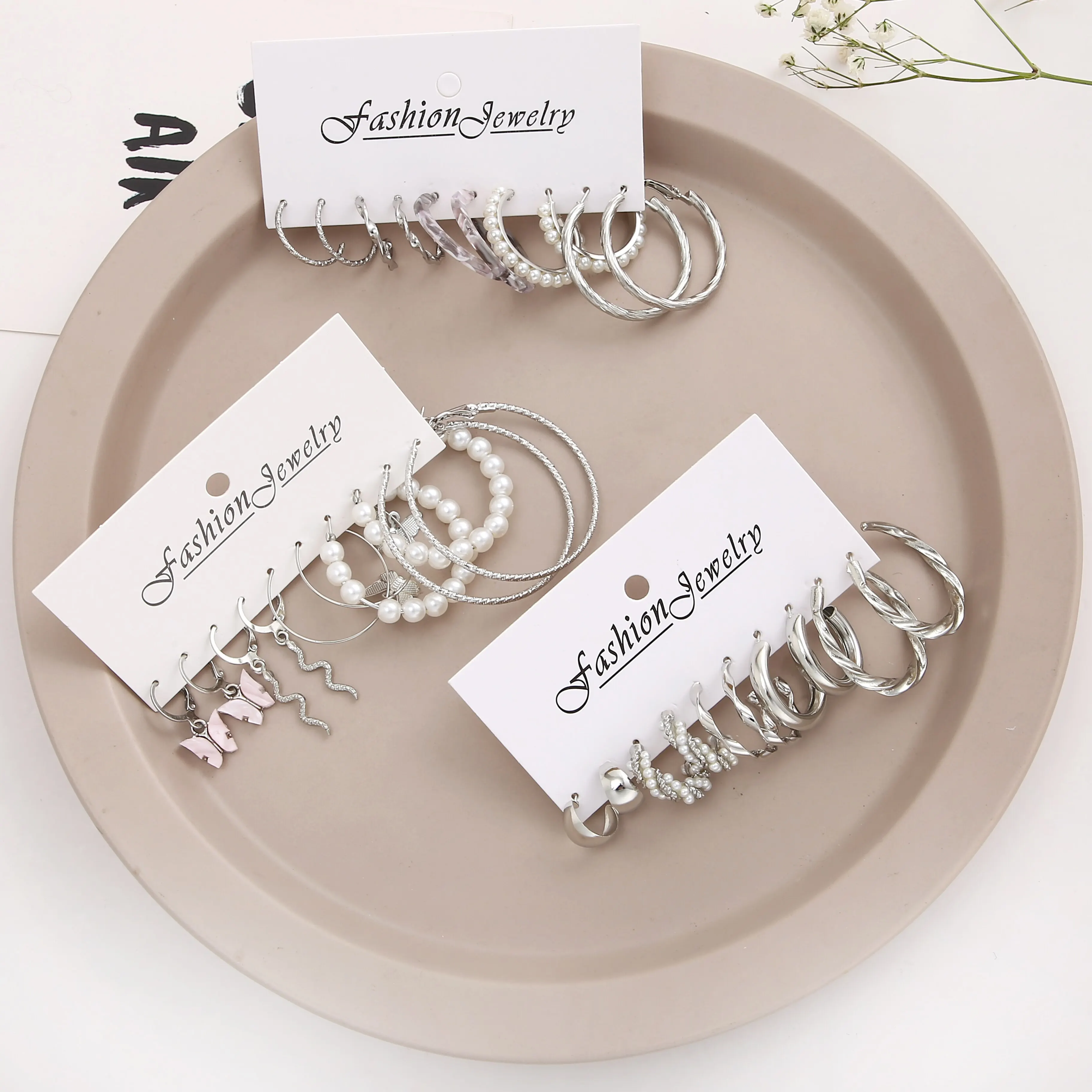 15Pairs Suit Of EarringsNew Style Creative Simple Temperament Lady Fake-pearl Butterfly Snake Fake-pearl Earring Silver-color image 2