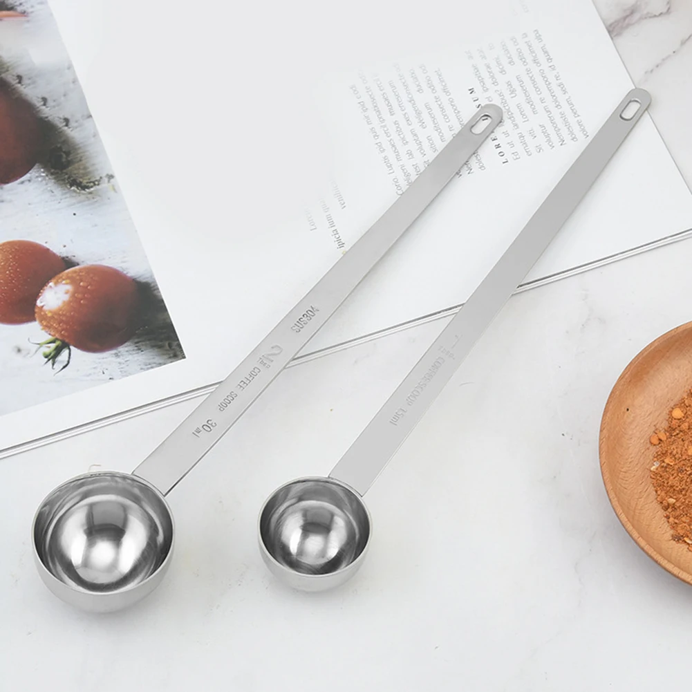 1PC 5/10/15/20/25/30ml Long Handle Coffee Measuring Spoon Stainless Steel Coffee Spoon Stirring Spoon Graduated Spoon