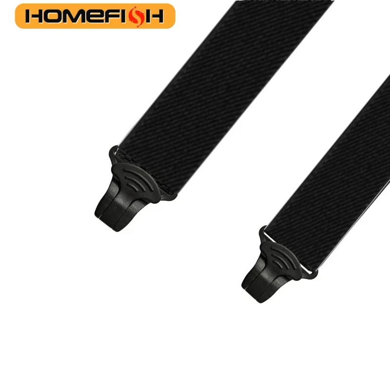 حمالات عمل شديدة التحمل للرجال بعرض 3.8 سم على شكل X من الخلف مع 3 مشابك بلاستيكية قابلة للتعديل بنطلون مرن - أسود