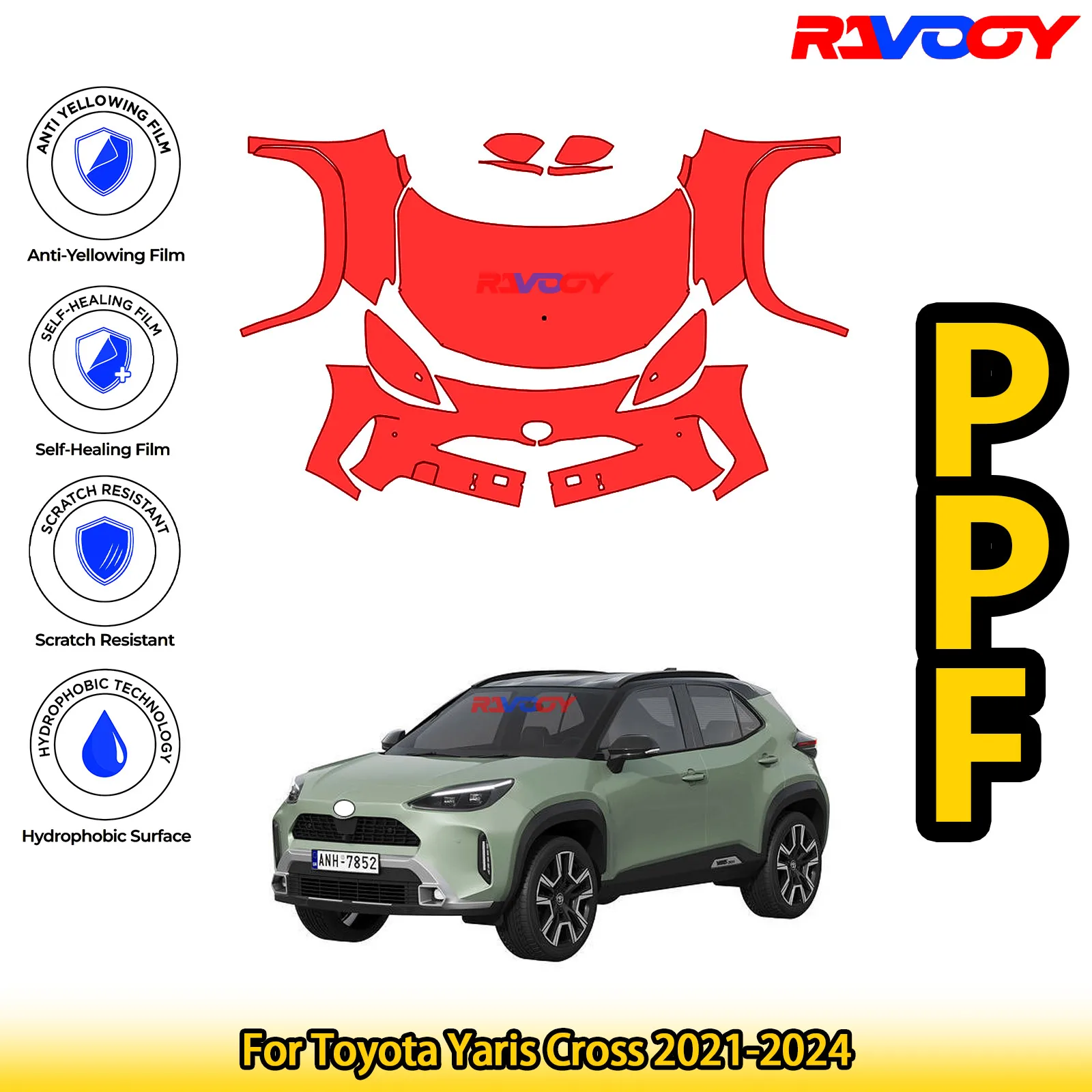 

For Toyota Yaris Cross 2021-2024 Glossy Matte Black Precut front PPF Kit Paint Protection Film