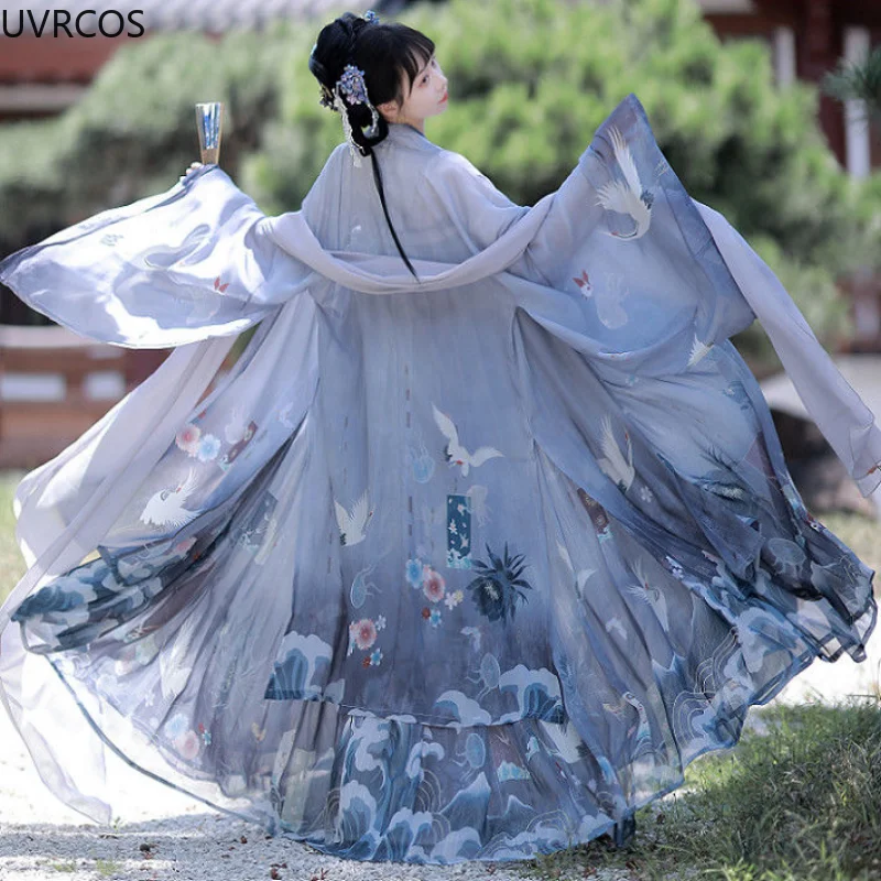 

Chinese Style Hanfu Sets Women Ancient Costume Crane Print Elegant Fairy Cosplay Costumes Oriental Traditional Princess Dresses