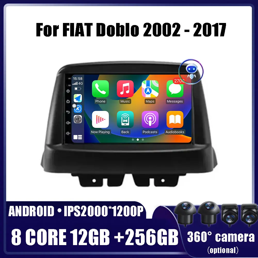 Android 14 Carplay Auto For FIAT Doblo 2002 - 2017 Car Radio Navigation GPS Multimedia Video Player 5G WIFI car DSP 2 din 4G