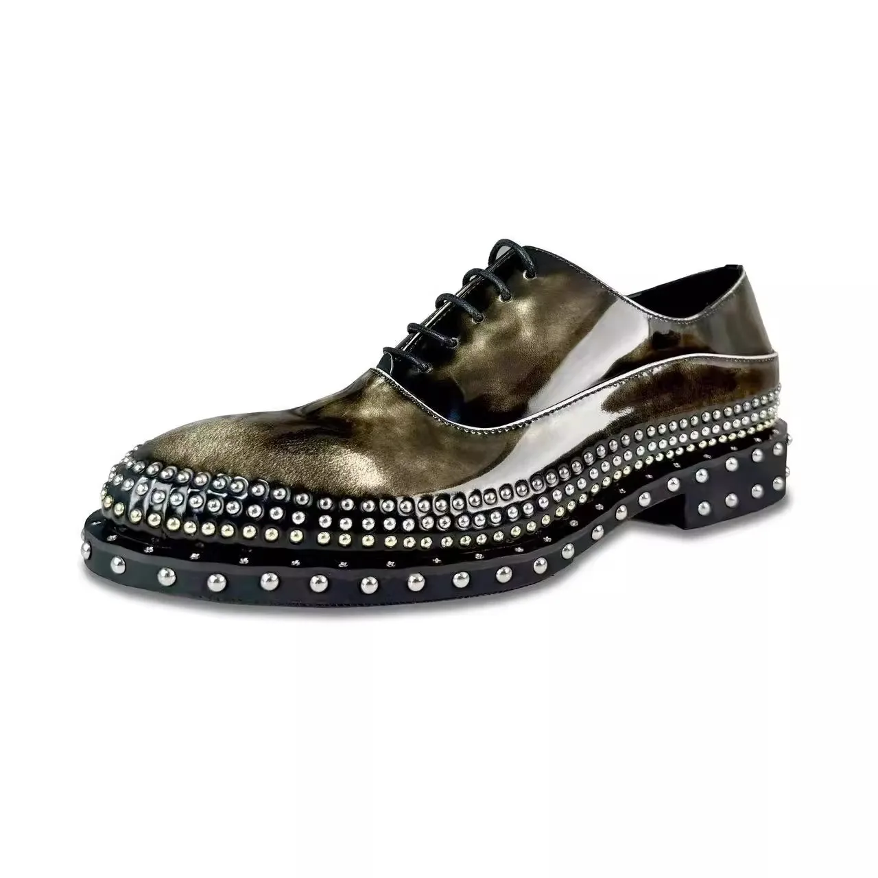 

Men's Luxury Derby Shoes - Handmade Oxford Dress Shoes with Stud Rivets, Lace-Up Formal Flats (Big Sizes 45/46)