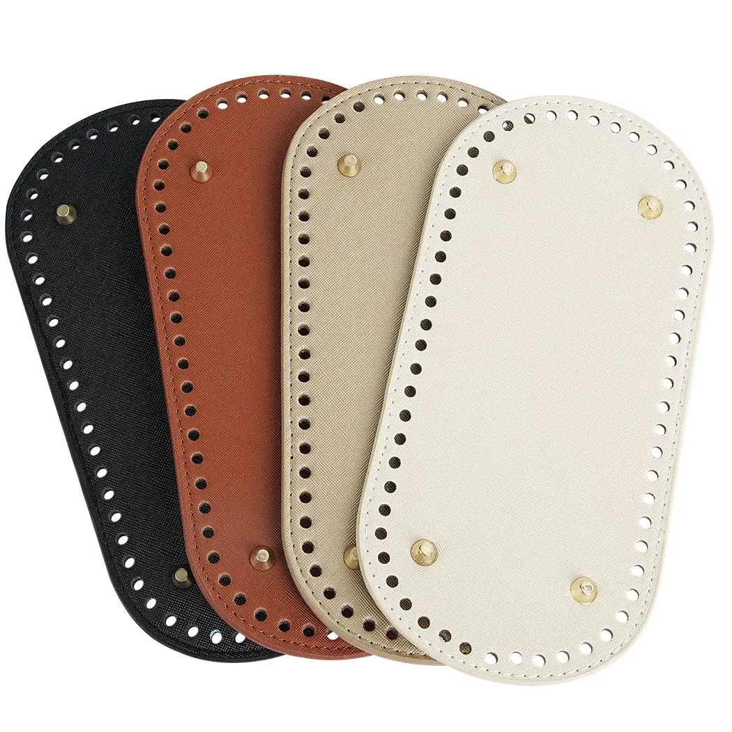 4Pcs PU Leather Bag Bottom Shaper Crochet Bag Pad With Holes Knitting Bag Oval Nail Bottom Shaper 9.84*4.72 For Handbag Shoulder